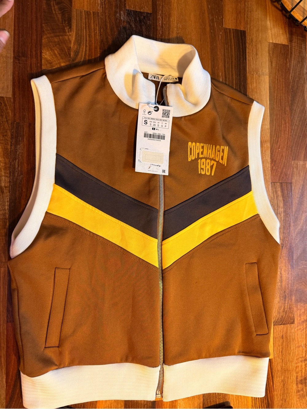 Zara Retro Sport Copenhagen 1987 brown and yellow vest and shorts set - Picture 2 of 6